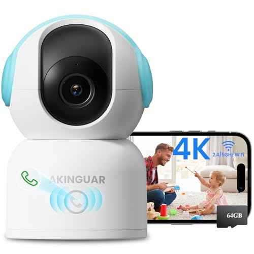 4K 8MP Indoor Security Camera with 64GB Memory Card, 5GHz/2.4GHz WiFi Camera, 360¡Æ Pan/Tilt IP Camera, Auto Tracking, AI Human/Face/Pet Detection, Night Vision, 2-Way Audio, One-Touch Call