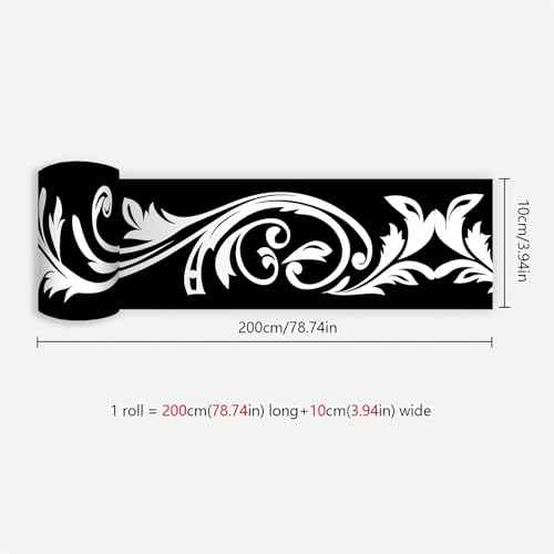 Black Floral Molding Wall Border Stickers, sacinora Skirting Wall Waist Line Decal Removable Vinyl Peel and Stick Bathroom Bedroom Kitchen Living Room Door Trimming Mirror Frame Frill Home Decorations