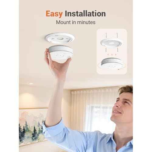 Jemay Smoke Detector Combination Smoke & Carbon Monoxide Alarm, 10-Year Battery Powered CO Detectors with Test & Silence Button, Bilingual Voice Alerts,UL 217-9th CO Fire Alarm Combo for Home,1 Pack