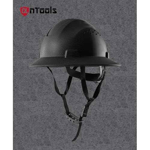 Carbon Fiber Design Full Brim Hard Hat, OSHA Approved Construction Hard Hats for Men, 4-Point Adjustable Suspension, ANSI Z89.1