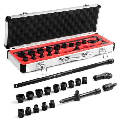 LLNDEI 3/8" Nano Sockets, Drive Stubby Impact Socket Set, 19-Piece Long Flex Head Ratcheting Wrench Set Extension Bar(6"-15"), 6-19mm Metric Stubby Socket Set, Cr-Mo material