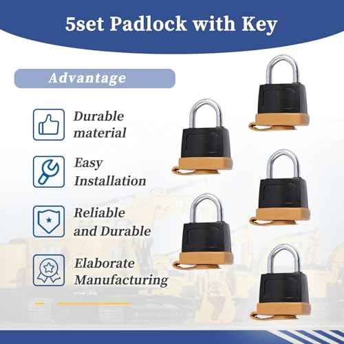 246-2641 5set Padlock with Key Compatible with Caterpillar CAT Fuel Cap 7X7700 1428828 20103300 2849039 Replace 5P8501 5P8500 2462641 (5)