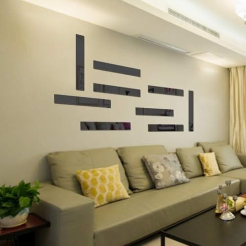 10 Pcs Mirror Wall Stickers Striped Design Mirror Art Tile Decal DIY Self Adhesive Wall Line Border Decals Removable Acrylic Mirror Sheets Wall Sticker and Murals for Home Decor (5 * 20cm)