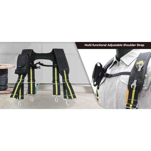 ZAKCO SSP424 Adjustable H Style Tool Belt Suspender. Tool Belt Padded Harness. Tool Belt Shoulder Straps. 1680D Polyester & Breathable. 4 Way Adjustable, Full, Black
