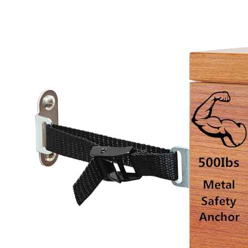 Anti Tip Furniture Anchors,(4 Sets) Adjustable Child Safety Anchors ? Earthquake Proof & Baby Proofing Kit for Securing Dressers, TV Stands, Cabinets, Bookshelves.