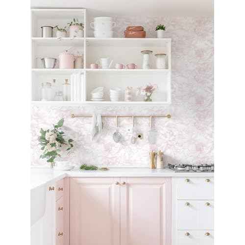 Dimoon 78.7"x17.3" Peel and Stick Wallpaper Floral Contact Paper Boho White Pink Flower Wallpaper Removable Wall Paper Self Adhesive Modern Contactpaper for Cabinets Drawers Bedroom Thicken Vinyl