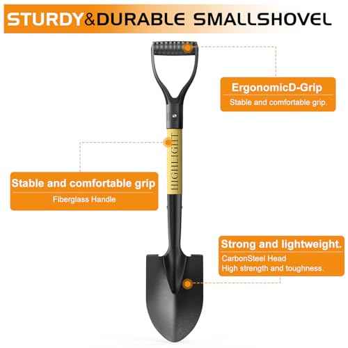 HIGHLIGHT Kids Shovel, Small Shovels for Digging, Overall Length 28 Inches, Mini D Handle, Gardening Shovel, Metal Beach Shovel, Camping, Snow, Wood Handle