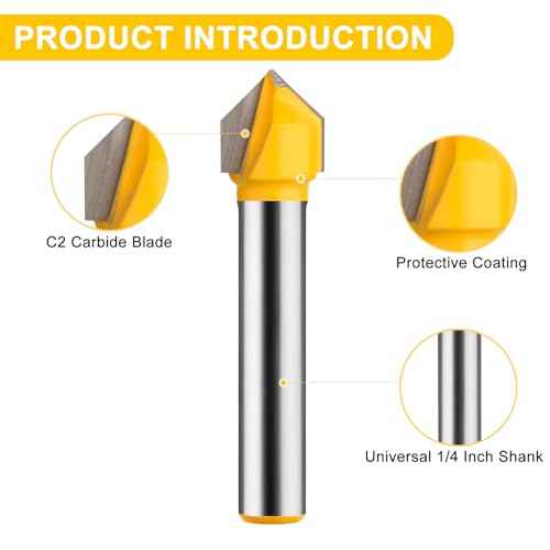 90 Degree V Groove Router Bit Set 1/4 Inch Shank, CNC Engraving V Grooving Bit Cutter for Woodworking Carving, Cutting Diameter: 1/4", 5/16", 3/8", 1/2"