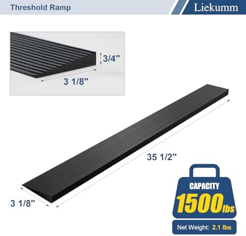 LIEKUMM 3/4" Rise Rubber Threshold Ramp – 1500 lbs Load Capacity Non-Slip Ramp for Doorways, Cuttable Rubber Ramp with Adhesive, Indoor Outdoor Wheelchair Curb Ramp