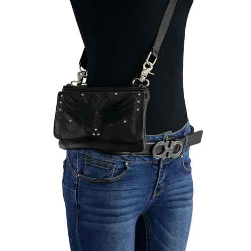 Milwaukee Leather MP8850 Ladies ¡®Winged¡¯ Black Leather Multi-Pocket Belt Bag - One Size