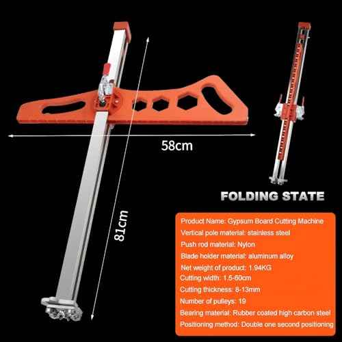 Heavy Duty Drywall Cutting Tool, 1.5 to 60cm Foldable Sheetrock Cutter, Suitable for Gypsum Boards with Thicknesses of 1/4 "&3/8"&1/2 "