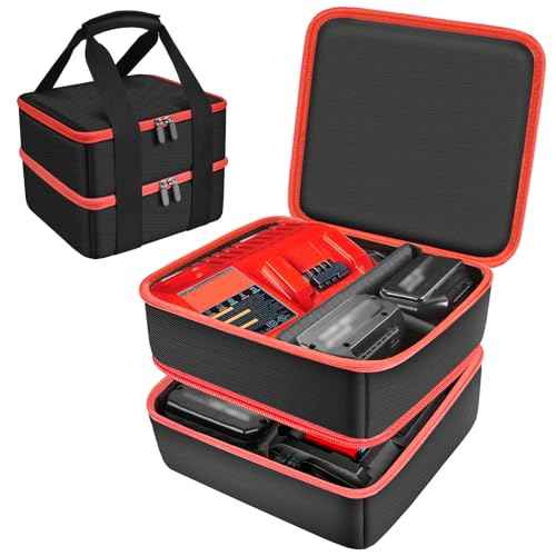 Case Compatible with Milwaukee Battery/for Dewalt/for Makita 18V/20V Max Lithium-Ion Batteries, Double Layer Storage Tool Bag for Replacement Battery &Rapid Optimum Charger with 10 Dividers (Box Olny)