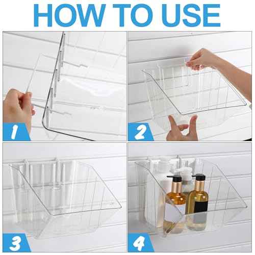 4 Pcs Slatwall Bins with Hooks, Plastic Wall Mounted Storage Bins Slatwall Accessories Organizer Containers for Organizing Hardware Tool Garage Wall DIY Craft Workbench(Clear)