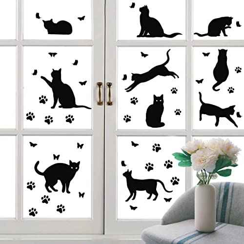 Bamsod Black Cat Wall Stickers for Kids Bedroom - Vinyl Wall Art Decals, 10 Pcs