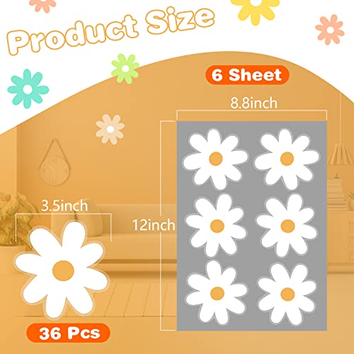 36pcs White Daisy Floral Wall Decals for Kids, Nursery, Classroom, Living Room