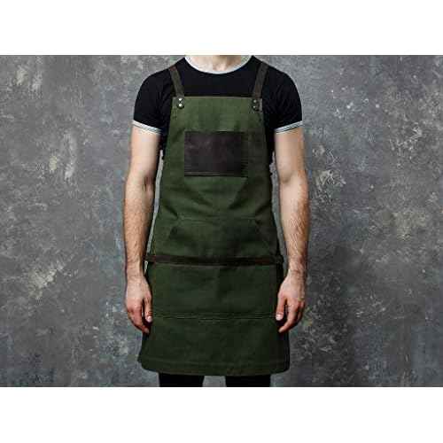 OleksynPrannyk Work Apron in Non-Waxed Canvas with Cross Straps Adjustable