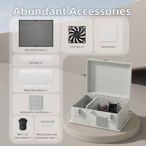 Joinfworld Vented Outdoor Electrical Box Waterproof Nema Enclosure 16x11x6 Plastic WiFi Box with Stainless Steel Buckle Fan Vented Dust Screen