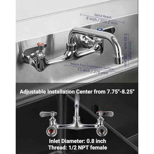 [CA. Available] Sepaitek Leak-Free Commercial Sink Faucet 8" Center 8" Spread Swivel Spout, Wall Mount Kitchen Faucet 2 Hole 2 Handles, Laundry Industrial Restaurant Compartment Sink Faucet, Brass