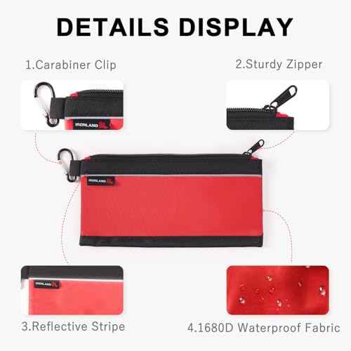 IRONLAND Small Tool Pouches with Zipper Premium Small Tool Bags Waterproof 1680D Pouch Bags for Men Multipurpose Storage Organizer Premium Heavy duty 4 Pack pencil bag