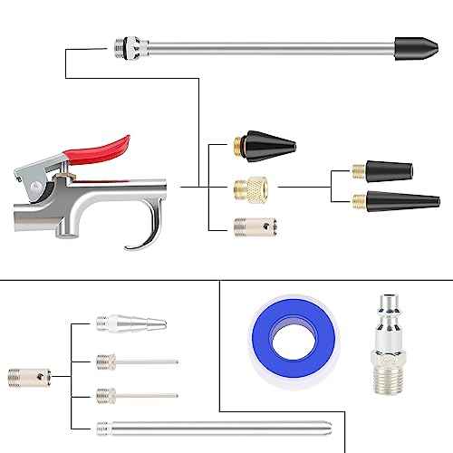 WYNNsky Air blow Gun Kit, 2PCS Air Flow Extensions, 4PCS Nozzle Tip, 13PCS Air Compressor Accessories Kit