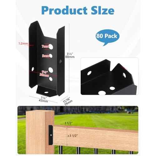 2x4 Fence Brackets for Wood Rail, 80 Pack Black Deck Railing Brackets for 2¡± X 4¡± Wood Post, Thickness 1.2mm(18 Gauge) Fence Bracket, Screws Not Included
