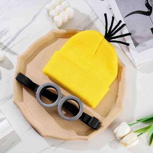 2Pcs Costume Accessories Adult Steampunk Goggles Glasses Yellow Beanie Knit Hats Women Mens Halloween Cosplay Party