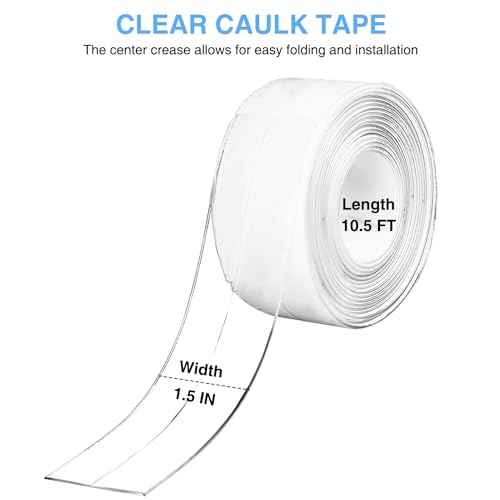 Clear Caulk Tape Self Adhesive Waterproof, Transparent Kitchen and Wall Sealing Tape, Bathroom Sealant Strip for Toilet, Bath Tub, Sink, Shower (Clear,1.5" x10.5Ft)