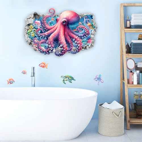 Octopus 3D Ocean Animal Wall Stickers - Sea Life Wall Decals for Kids Room & Bedroom Decor