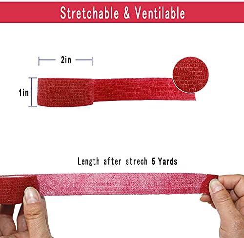 [24 Pack-1" x5Yards] MINGYUE Self Adhesive Bandage Wrap,Athletic Tape,Sports Tape,Wrist and Ankle Wrap Tape,Cohesive Bandage for Vet Tape(Red)