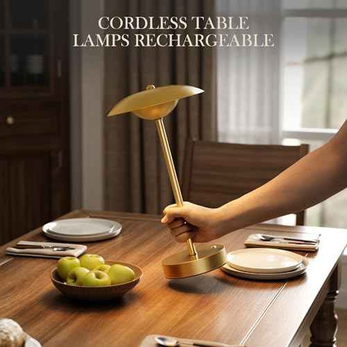 2 Pack Cordless Table Lamps, Rechargeable Battery Powered Lighting, Indoor/Outdoor Table Lamps for Patio Restaurant Home Dinner Dining Kitchen Bar Night Light Balcony,Waterproof & Wireless(Gold)
