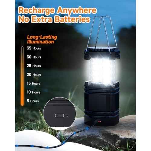 Solar Camping Lantern 4 Pack, Rechargeable LED Lantern with Flashlight, USB-C & Solar Powered, Collapsible Emergency Lights for Hurricane, Power Outages, Outdoor Use