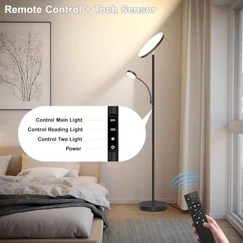 Floor Lamp-42W/4200LM Super Bright Floor Lamp,Dimmable 2-in-1 LED Standing Lamp with Reading Light,69" Tall Standing Lamp with Remote & Touch Control,Modern Floor Lamps for Bedroom,Living Room,Office