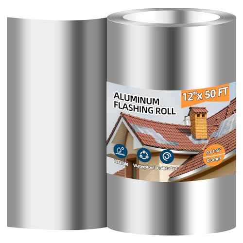 Aluminum Roll Flashing, 12'' x 50' Metal Roofing Roll for Roof and Garden, Prevents Roofing Stains, 0.019-inch/0.3 mm Thickness (26GA) Roof Strip for Moss and Mildew Prevention