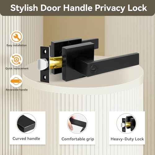 KAMOTA Privacy Door Levers, 5 Pack Matte Black Door Handles Bed and Bath Door Locks Interior Keyless Locksets, Left and Right Hand Reversible