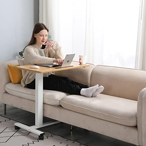 Overbed Beside Table,Bed Desk,Hospital Bedside Table,Pneumatic Mobile Laptop Computer Standing Desk Cart with Tray