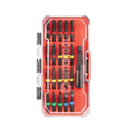 INTERTOOL Impact Bit Set for Impact Drivers with Compact Hard Case | 21pc Color-Coded Torx, Phillips, Slotted, & Square | S2 Steel Alloy Bits with Quick Change Magnetic Holder | VT08-3381