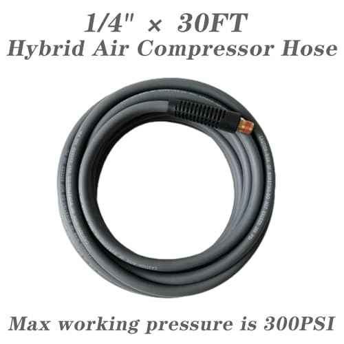 Air Hose 1/4 in x 30 ft, Hybrid Air Compressor Hose Kit with 1/4 in NPT Male Threads, 13 Piece Air Tool & Air Compressor Accessories Kit, Bend Restrictors, 300 PSI (Grey, 30FT-13 Pieces)