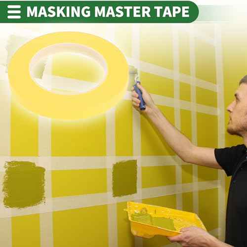 Motoforti Universal Painters Tape Masking Master Tape 5500x1.2x0.01cm / 60.15 Yards x 0.47 Inches x 140um Easy Removal Crepe Paper Yellow 1 Pc