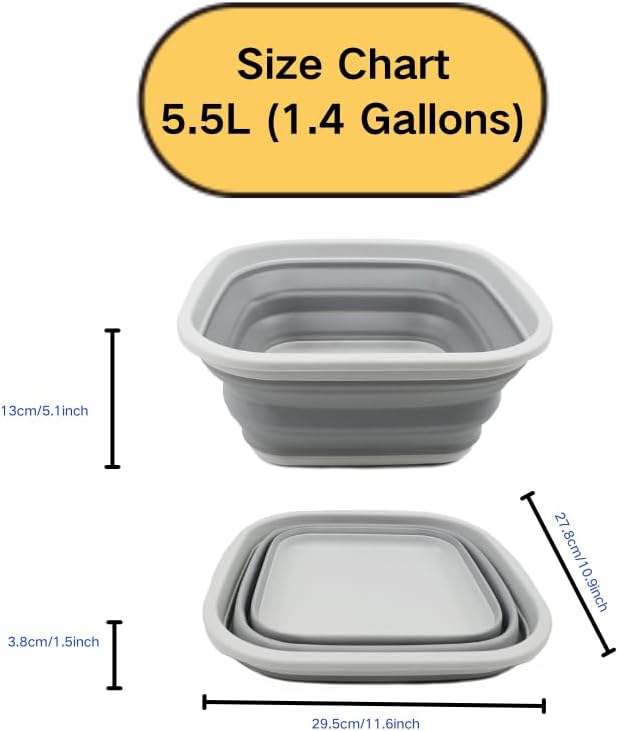 SAMMART 5.5L (1.4 Gallons) Set of 2 Collapsible Tub - Foldable Dish Tub - Portable Washing Basin - Space Saving Plastic Washtub (Grey + Dark Sea Green)