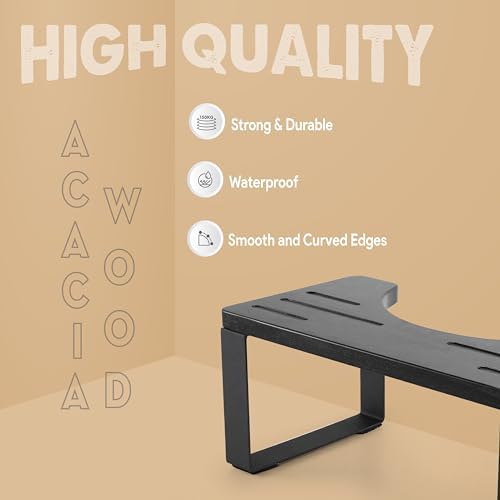 BLUEWEST Poop Stool, 7" Acacia Wood Toilet Stool with Steel Frame for Potty Training, Non-Slip Bathroom Step for Adults, Sturdy & Durable Design