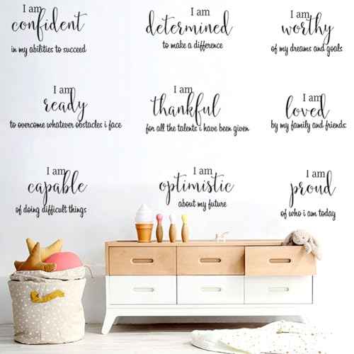 9 Pieces Inspirational Decals Black Motivational Wall Sticker Vinyl Wall Quotes Stickers Wall Art Stickers Peel and Stick Wall Decals for Girl Boy Bedroom Living Room