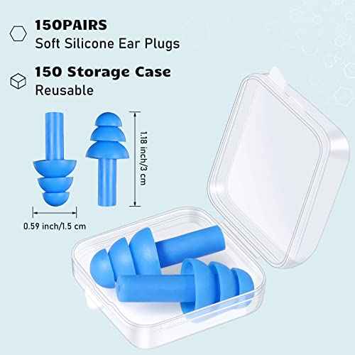 Tondiamo 150 Pairs Ear Plugs Bulk Individually Wrapped Silicone Ear Plugs with Carry Case Soft Reusable Noise Cancelling Earplugs for Sleeping Swimming Concerts Shooting Noise Reduction(Multicolor)