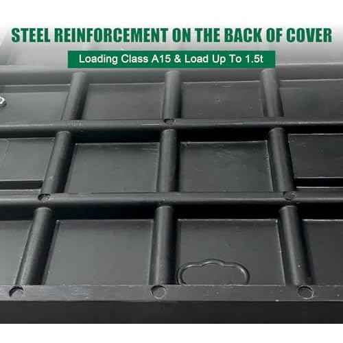 12x12 inch Manhole Cover and Frame,Overall Size 16x16,Embedded Fiberglass Polymer Sewer Cover with Handles,Clear Opening Size 9.5x9.5,Reinforced Steel Non-Slip Recessed Septic Tank Covers