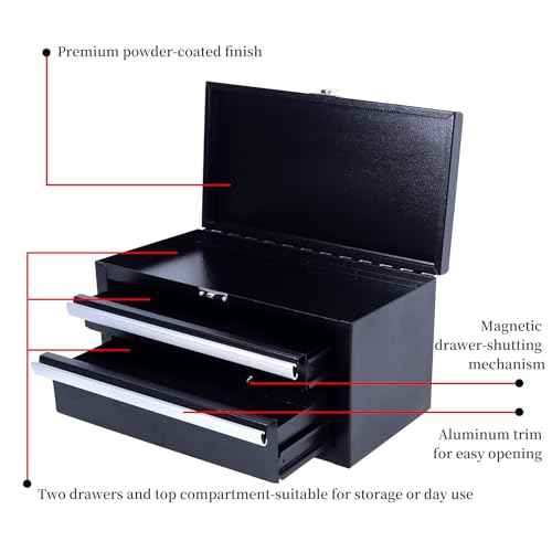 SUMERUZ Mini Tool Box with Drawers - Small Metal Tool Box, Micro Top Tool Chest for Tools Storage,Multi-Purpose Portable Storage Case Organizer (Black01)