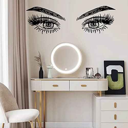 Inspirational Quotes Vinyl Eyes Eyelash Decals Motivational Sayings for Wall Art Decor Sticker Positive Lettering Wall Decal for Women Girls Bedroom Living Room Home Beauty Salon Decoration