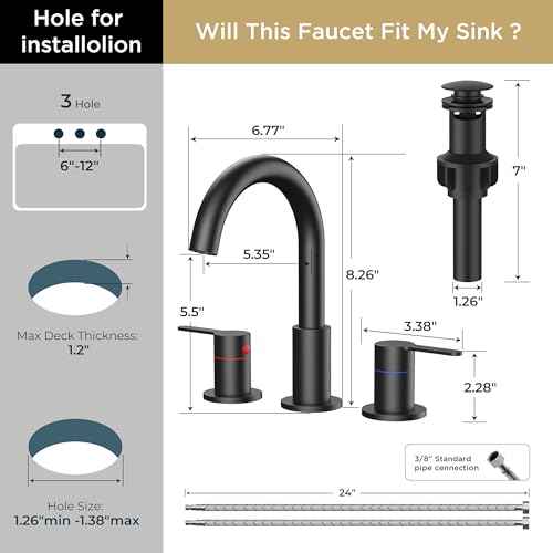 8 inch Bathroom Sink Faucet, Matte Black Bathroom Faucet with Aerator, 360¡Æ Swivel High Arc Spout, cUPC NSF Certified, CEC & DOE Compliant with Pop-Up Drain Assembly