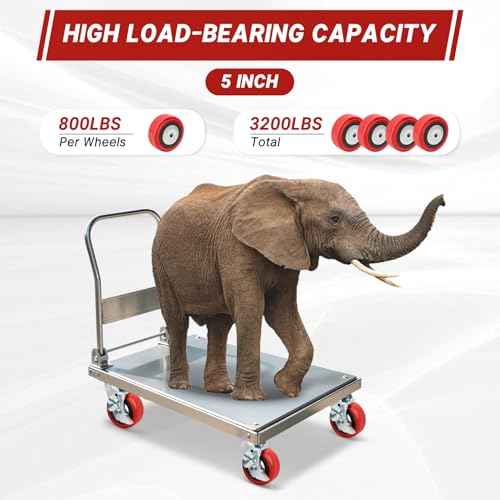 Nefish 5" X 2" Caster Wheels, Polyurethane on Polyolefin Core Wheel with Double Ball Bearing and Dust Cover 1/2" Bore Heavy Duty Replacement Caster Wheels 3200 lbs Capacity Set of 4