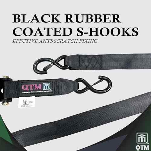 QTM Heavy Duty Retractable Ratchet Straps - 2 Inch X 10Feet, 4,400lbs Breaking Strength - Truck, Cargo Trailer, Motorcycle Tie Down Straps - 2 Pack with Bag (Black)