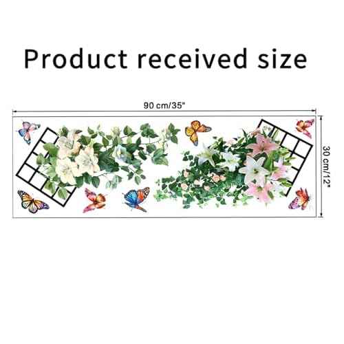 Rose Butterfly Wall Stickers, 4 Pcs 35.4 in x 11.8 in Self-Adhesive Flower Wall Stickers for Home Wall Decoration (4)