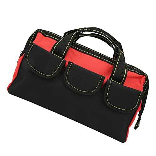 Tool Storage Bag, 16 inch Wide Mouth, Heavy Duty Tote with Shoulder Strap, Red